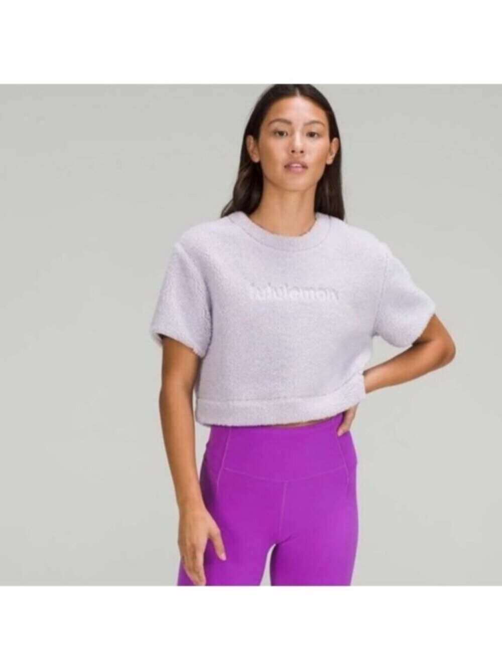 Lululemon Women's Lavender Textured Fleece Embroidered Logo Sleeve Shirt Size 6